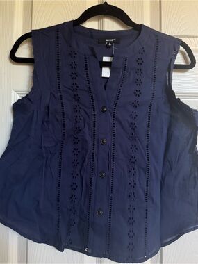 NWT MINE Navy Eyelet Sleeveless Button-Front Tank, Various Sizes